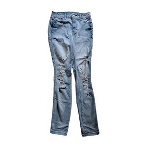 Arizona Light Blue Jeans Wash‎ Distressed Ripped Womens Junior Size 7 High Rise